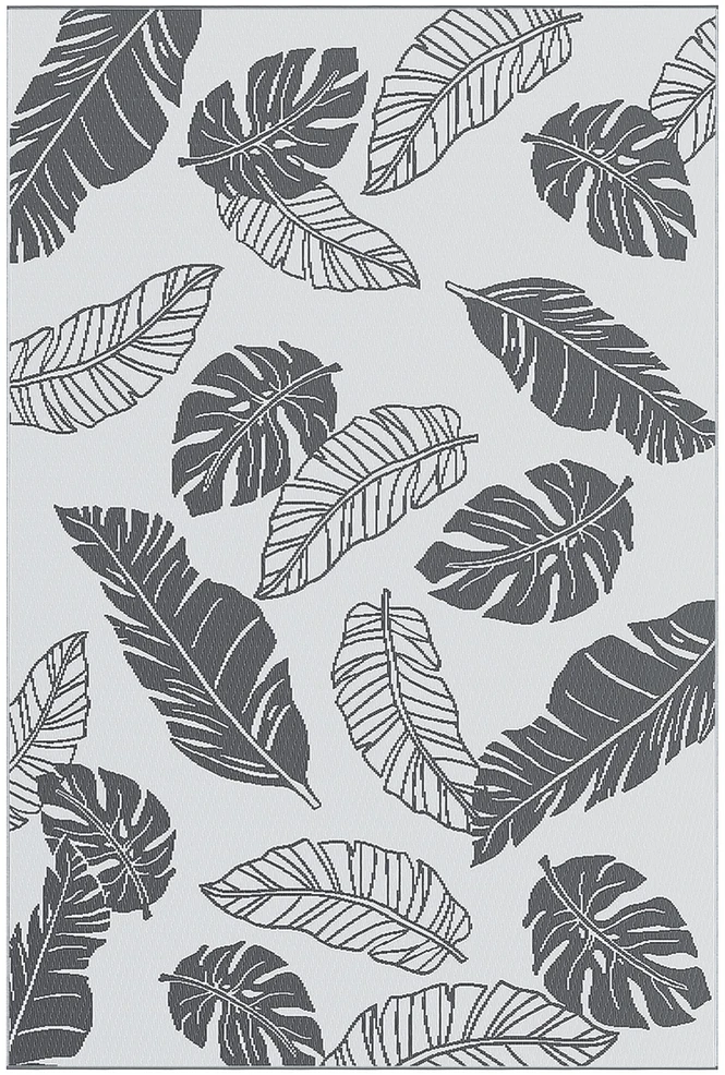 Lauko kilimas Outsunny, atsparus oro sąlygoms plastikinis kilimas, dvipusis dizainas balkonui ir terasai, pilka+balta, 182x274cm