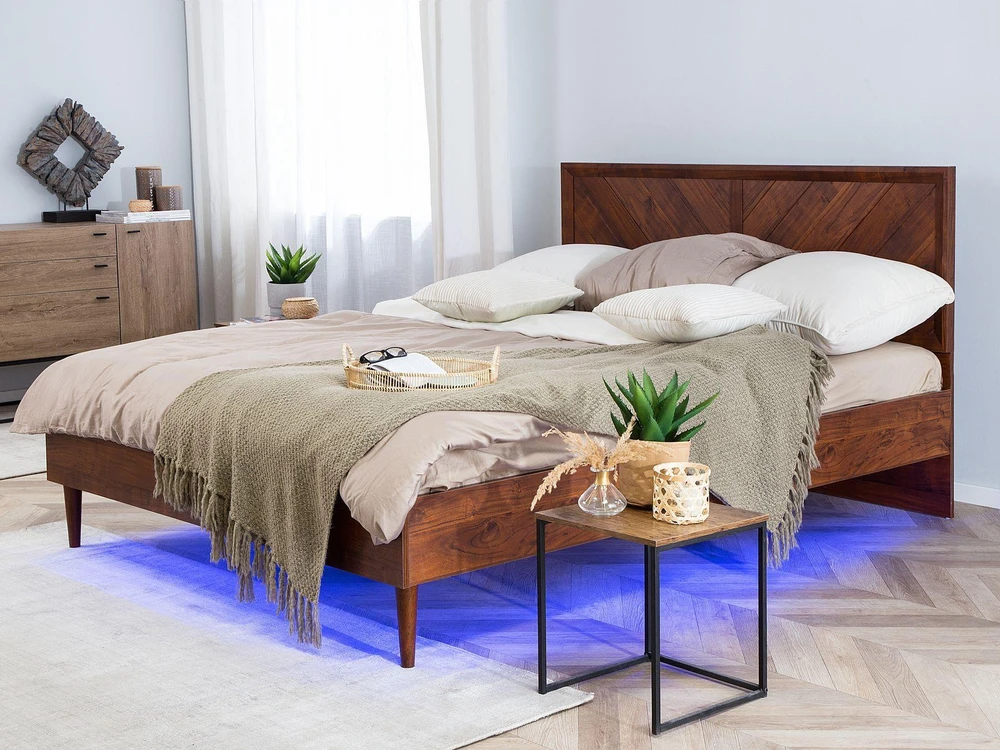 Beliani LED lovos rėmas MIALET 140 x 200 cm tamsiai rudas