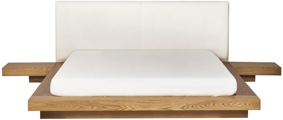 Beliani LED lovos rėmas su boucle ZEN 160 x 200 cm LED natūralus uosis