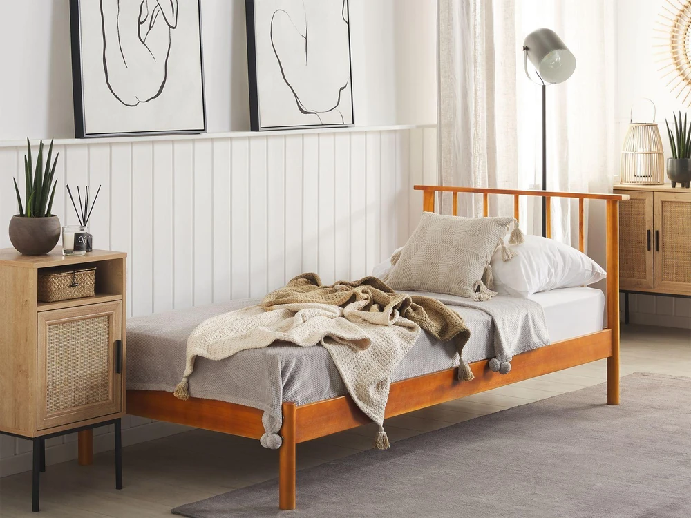Lova Beliani Viengulė lovos rėmas BARRET 90 x 200 cm, ruda, pušies mediena