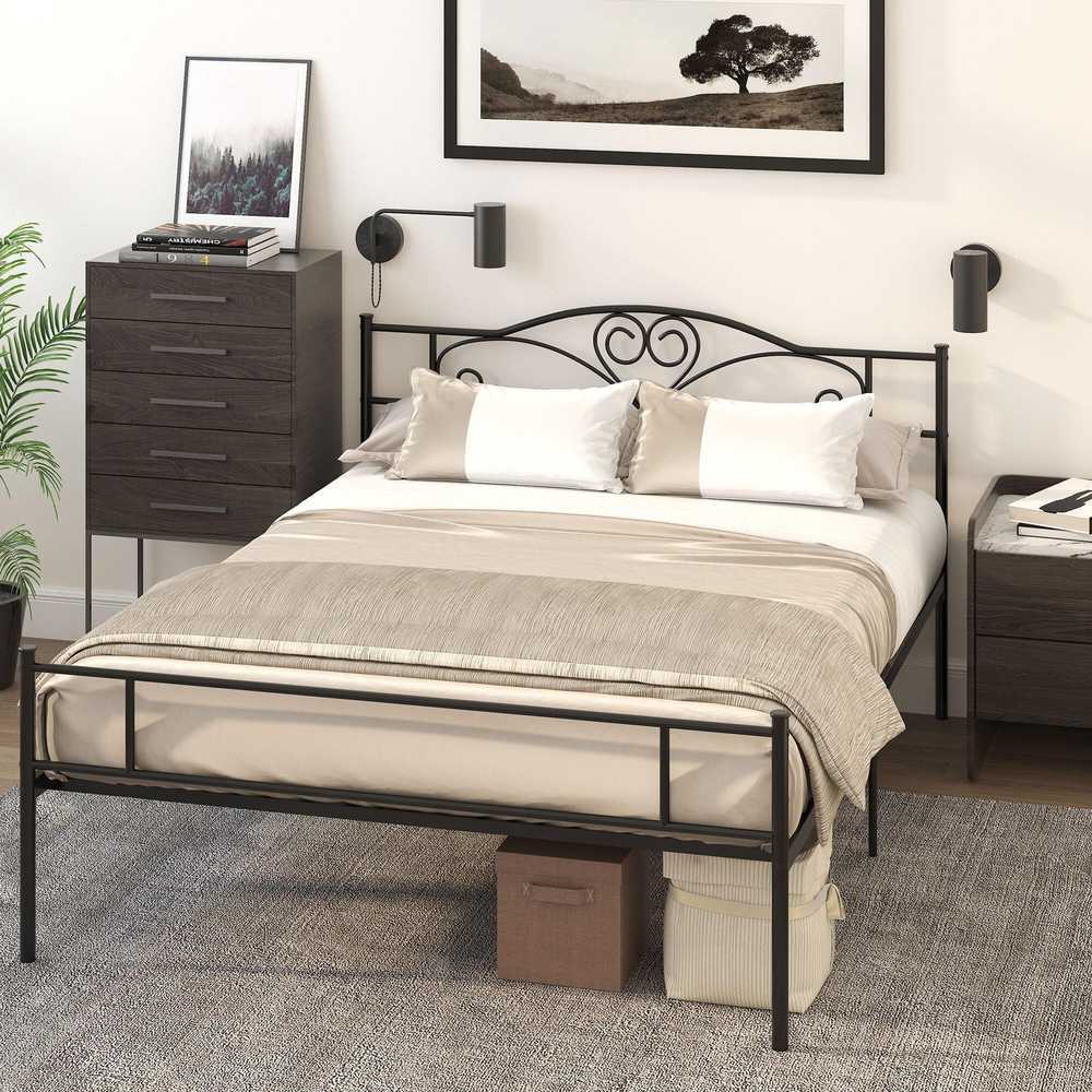 Lova HOMCOM Metalinis lovos rėmas su galvūgaliu, 300 kg keliamoji galia, 145I x 211P x 106A cm, juodas