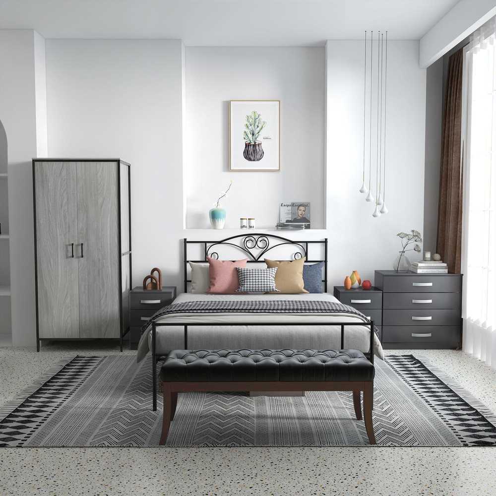 Lova HOMCOM Metalinis lovos rėmas su galvūgaliu, 300 kg keliamoji galia, 145I x 211P x 106A cm, juodas