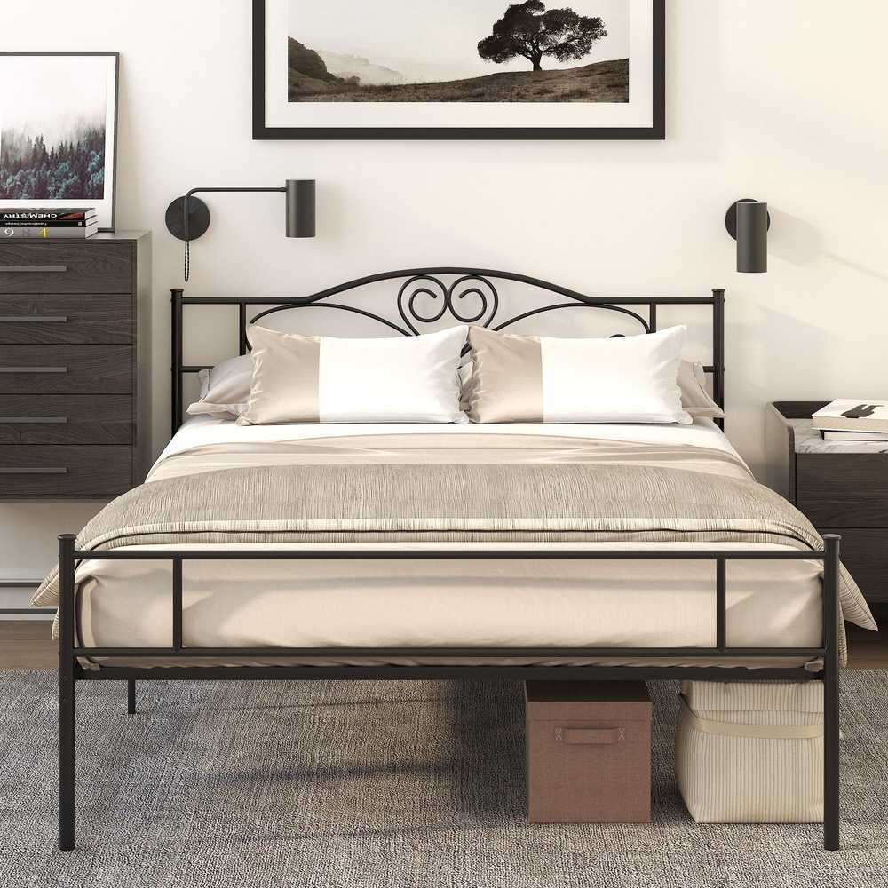 Lova HOMCOM Metalinis lovos rėmas su galvūgaliu, 300 kg keliamoji galia, 145I x 211P x 106A cm, juodas