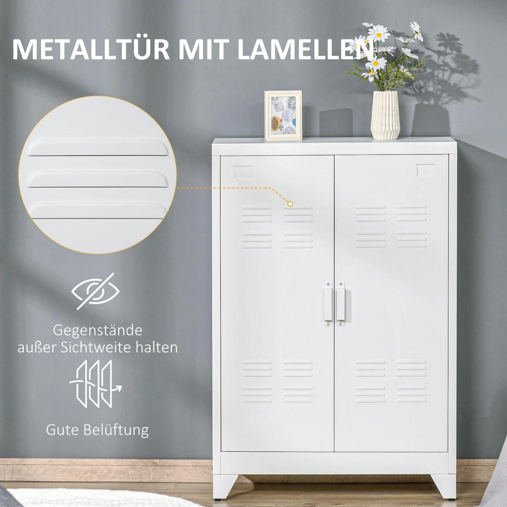 Metalinė dokumentų spintelė, universali spintelė su magnetinėmis grotelinėmis dvigubomis durelėmis, 75 x 33 x 110 cm, balta