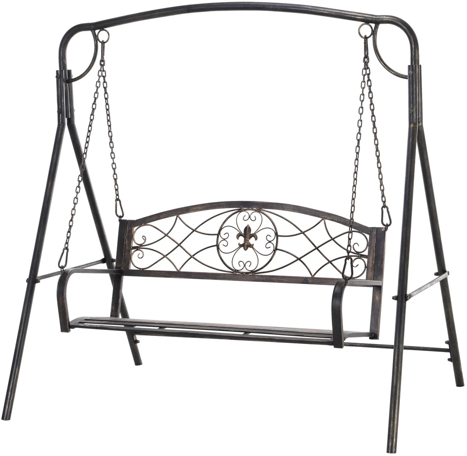 Outsunny sodo sūpynės 2 asmenims, Holivudo sūpynės, suoliukas-sūpynės, metalinės, bronzinės, 167 x 123 x 175 cm
