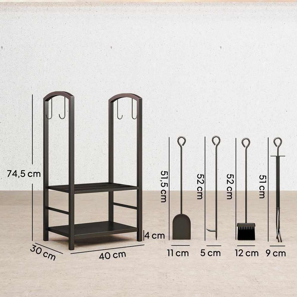 Homcom Metalinis židinio malkų stovas - juodas 40x30x74,5 cm