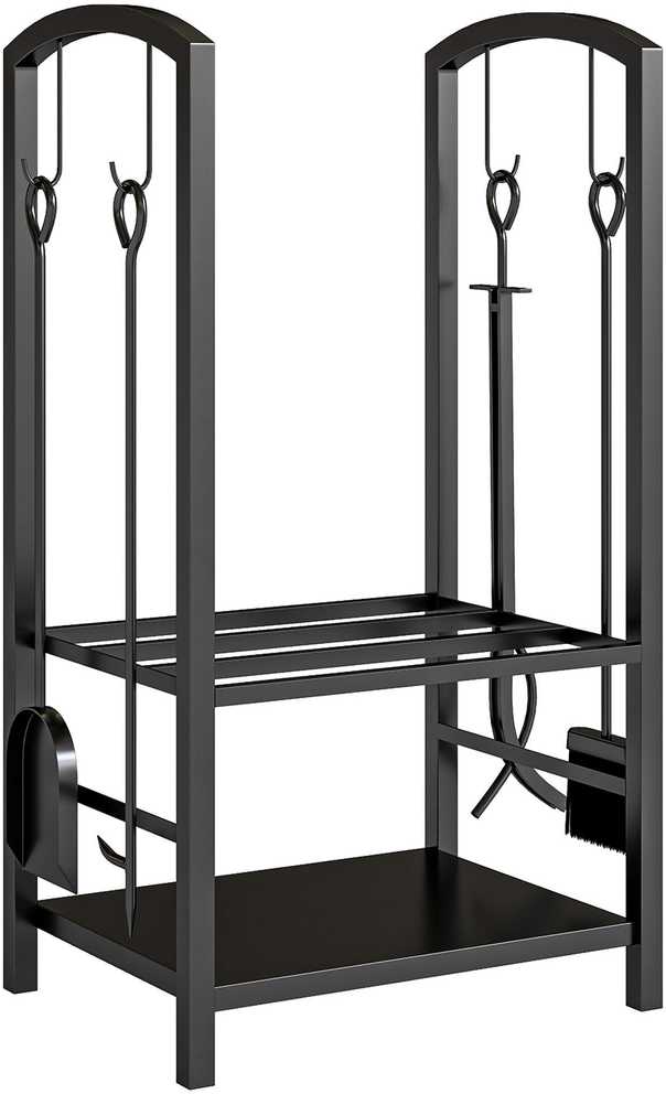 Homcom Metalinis židinio malkų stovas - juodas 40x30x74,5 cm