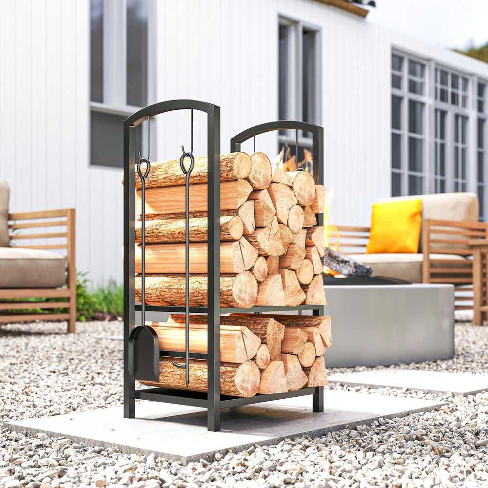 Homcom Metalinis židinio malkų stovas - juodas 40x30x74,5 cm
