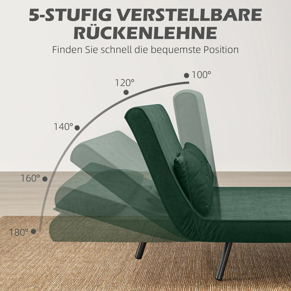 Dvivietė miegamoji sofa, aksominė sofa su miegojimo funkcija, įskaitant 2 pagalvėles, aksominė išvaizda, natūrali + žalia