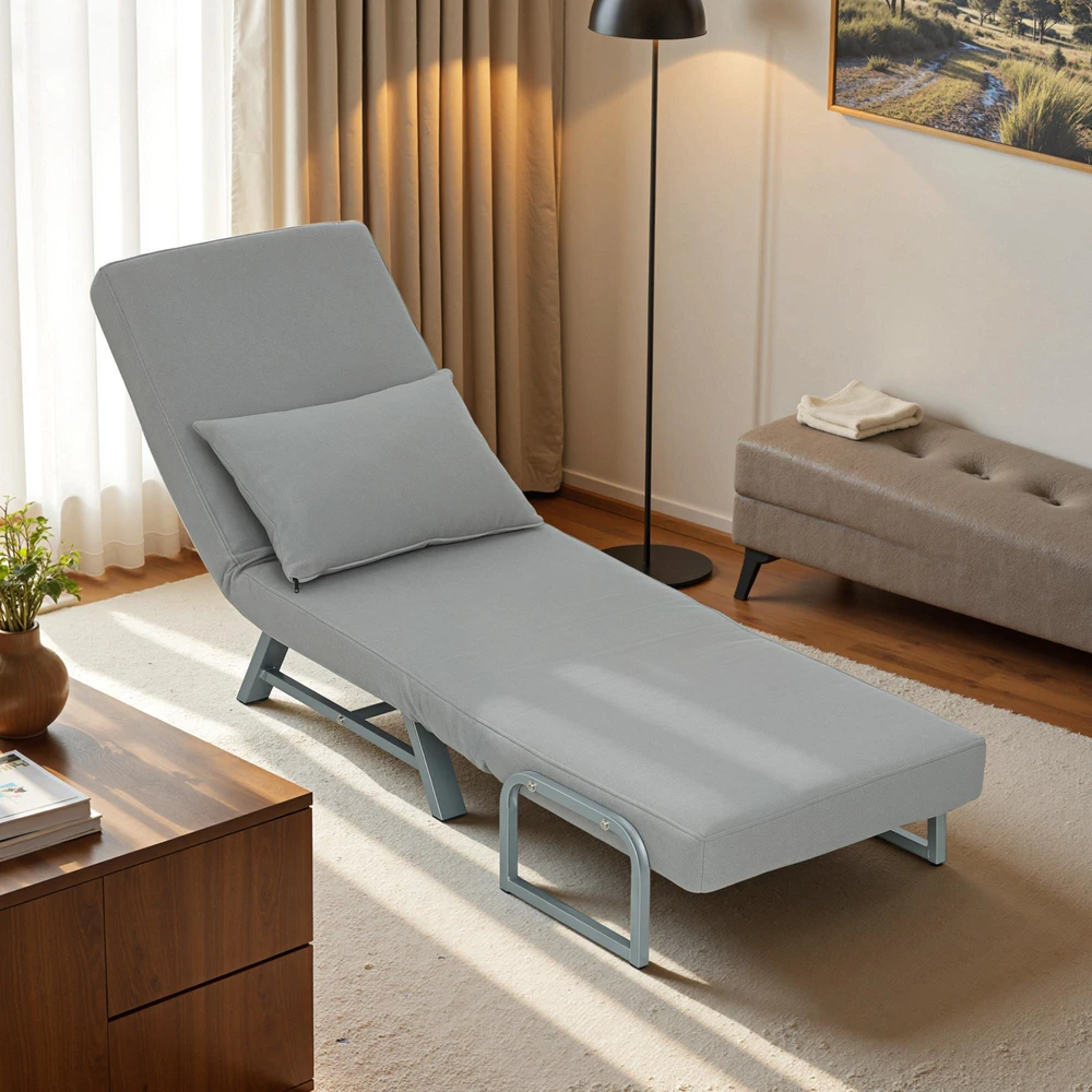 Miegamoji sofa-kėdė, paminkštintas fotelis, transformuojamas į svečių lovą, ergonomiškas, šviesiai pilkas