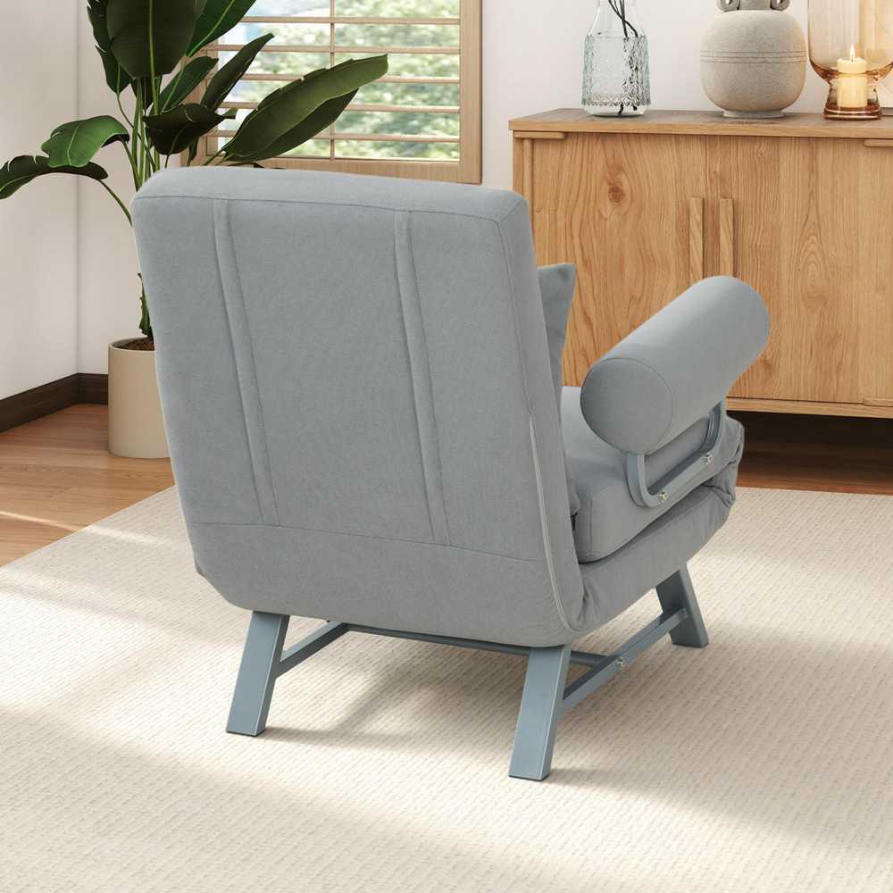 Miegamoji sofa-kėdė, paminkštintas fotelis, transformuojamas į svečių lovą, ergonomiškas, šviesiai pilkas