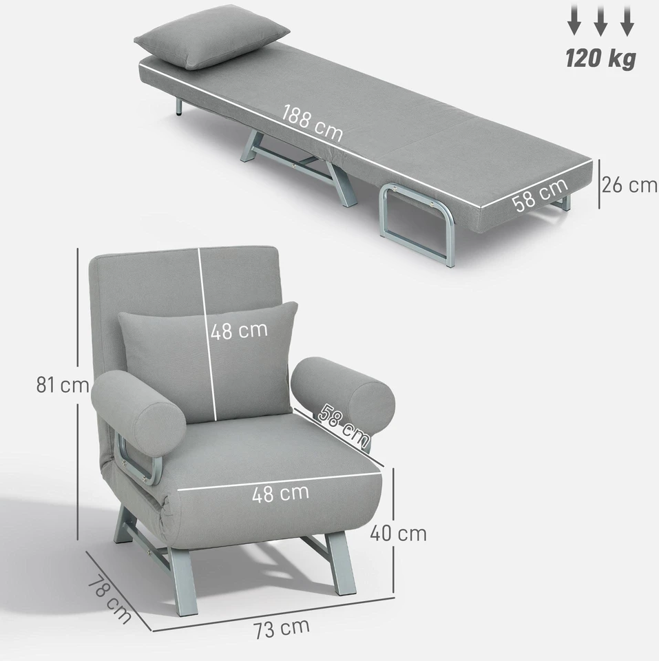 Miegamoji sofa-kėdė, paminkštintas fotelis, transformuojamas į svečių lovą, ergonomiškas, šviesiai pilkas