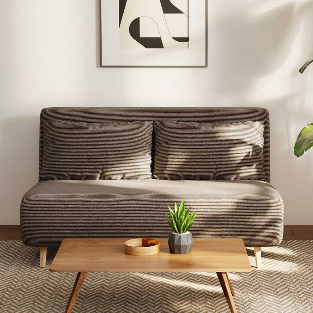 Miegamoji sofa, svečių lova, 3 padėčių reguliuojamas atlošas, kordo audinio išvaizda, iki 120 kg, 141 x 90 x 81 cm, tamsiai rudas