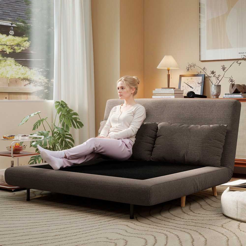 Miegamoji sofa, svečių lova, 3 padėčių reguliuojamas atlošas, kordo audinio išvaizda, iki 120 kg, 141 x 90 x 81 cm, tamsiai rudas