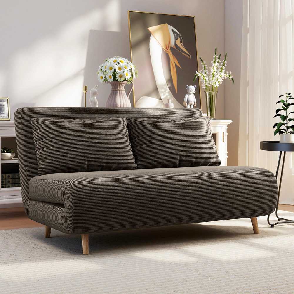Miegamoji sofa, svečių lova, 3 padėčių reguliuojamas atlošas, kordo audinio išvaizda, iki 120 kg, 141 x 90 x 81 cm, tamsiai rudas