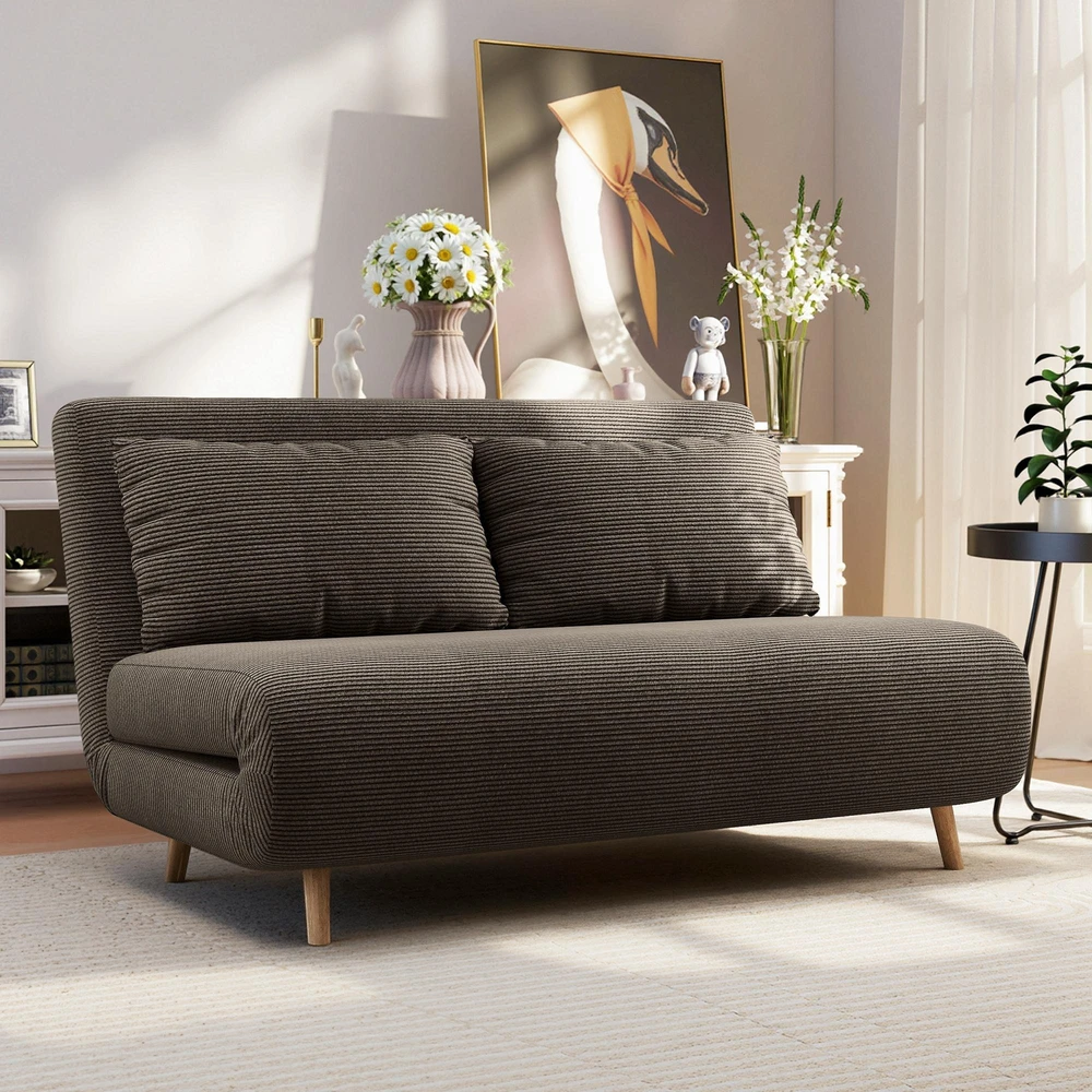 Miegamoji sofa, svečių lova, 3 padėčių reguliuojamas atlošas, kordo audinio išvaizda, iki 120 kg, 141 x 90 x 81 cm, tamsiai rudas