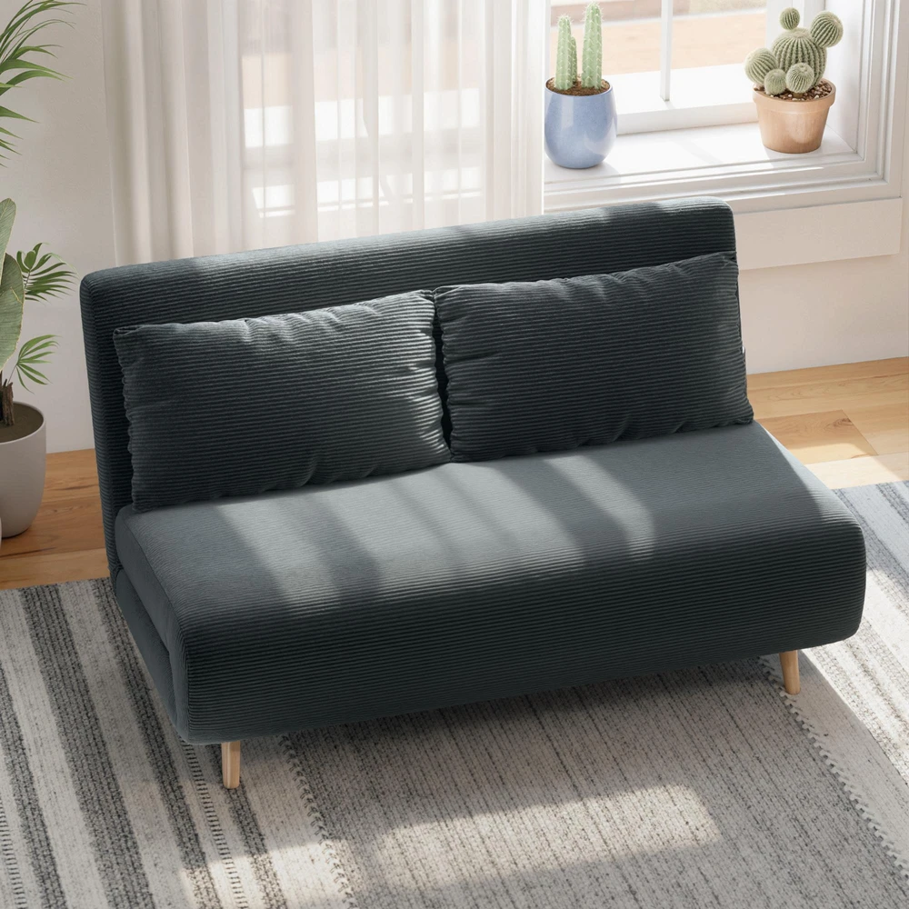 Sofa-lova, svečių lova, 3 padėčių atlošas, tvirtas audinys, iki 120 kg, 141 x 90 x 81 cm, tamsiai pilka