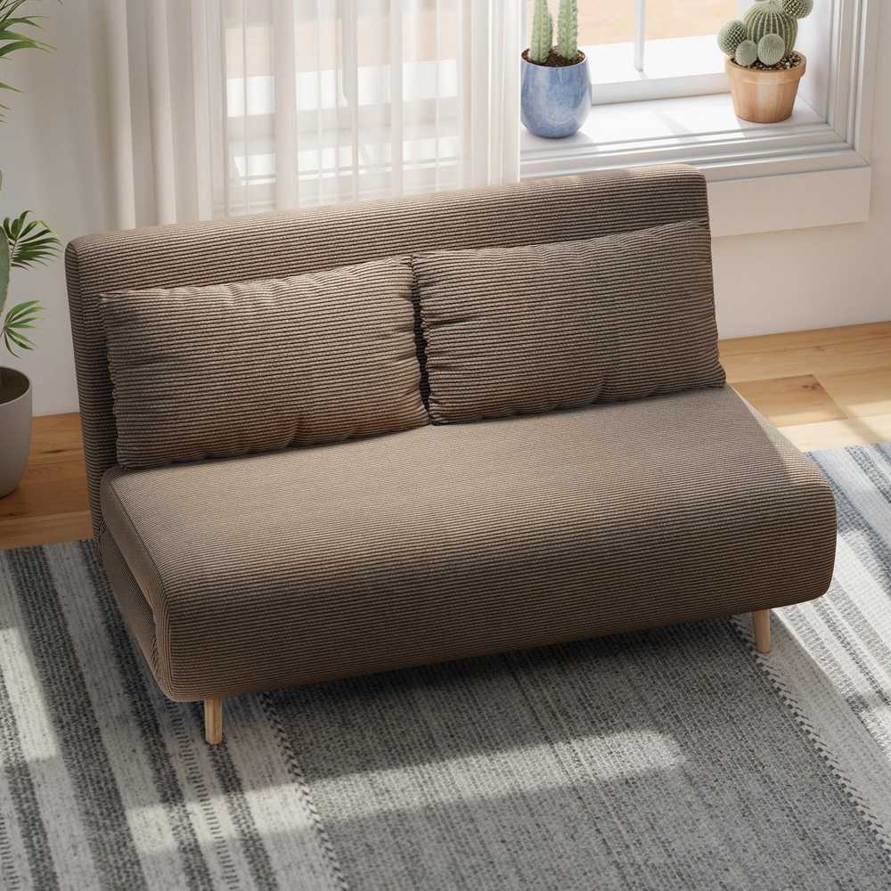 Miegamoji sofa, svečių lova, 3 padėčių reguliuojamas atlošas, kordo audinio išvaizda, iki 120 kg, 141 x 90 x 81 cm, tamsiai rudas