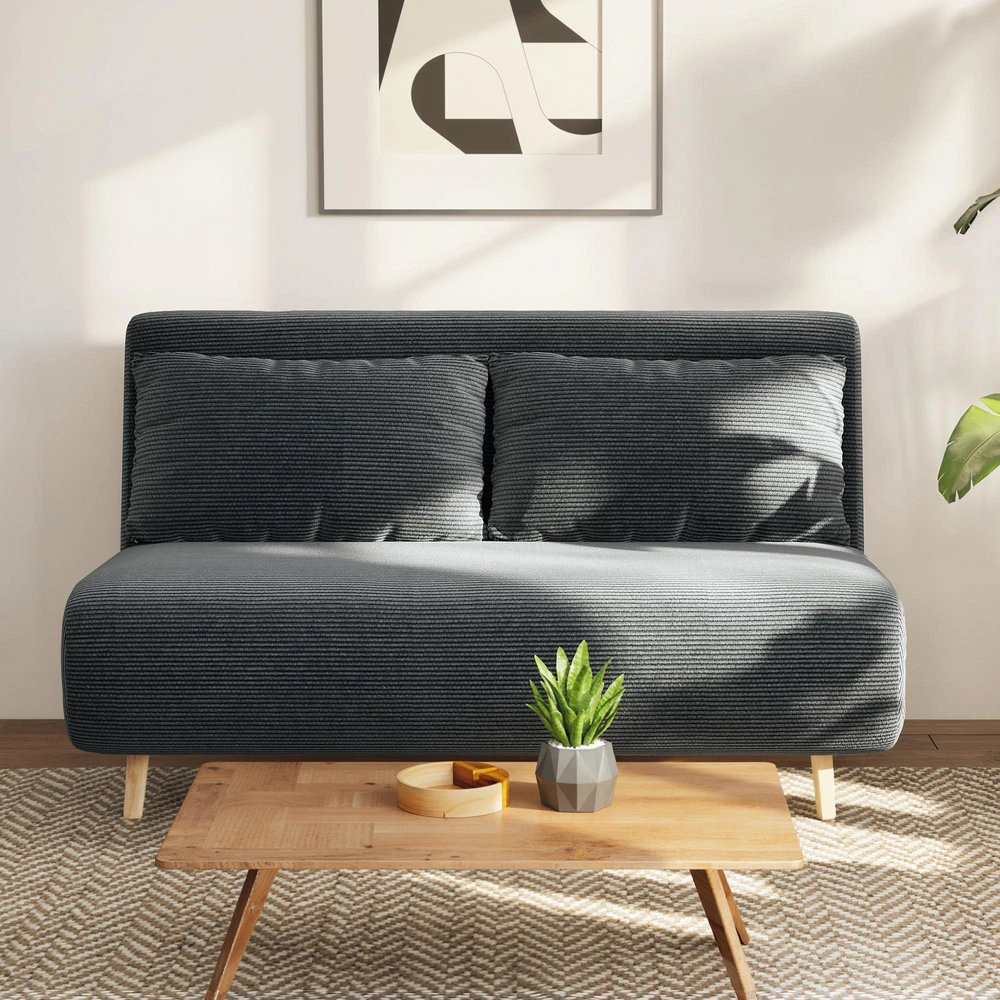Sofa-lova, svečių lova, 3 padėčių atlošas, tvirtas audinys, iki 120 kg, 141 x 90 x 81 cm, tamsiai pilka