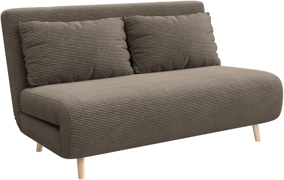 Miegamoji sofa, svečių lova, 3 padėčių reguliuojamas atlošas, kordo audinio išvaizda, iki 120 kg, 141 x 90 x 81 cm, tamsiai rudas