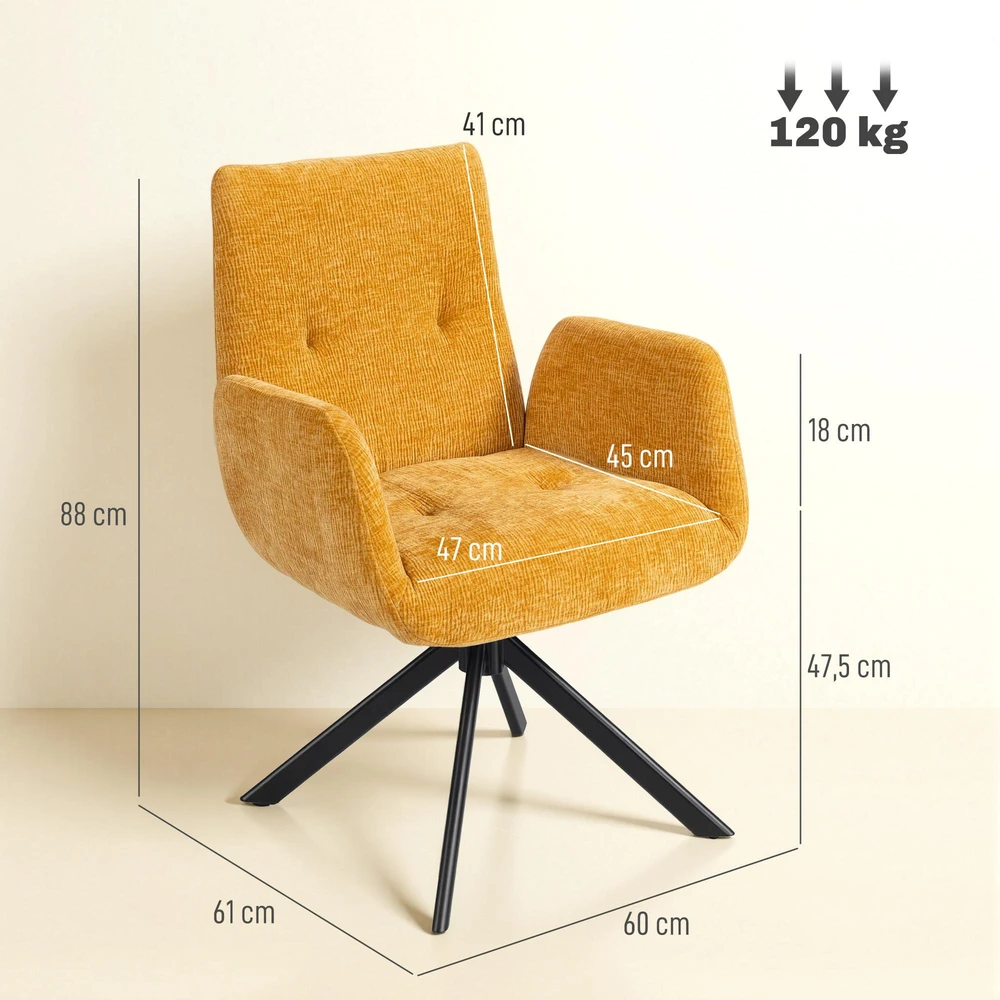Minkštas fotelis, akcentinis fotelis, modernaus dizaino, besisukantis, iki 120 kg, geltonas