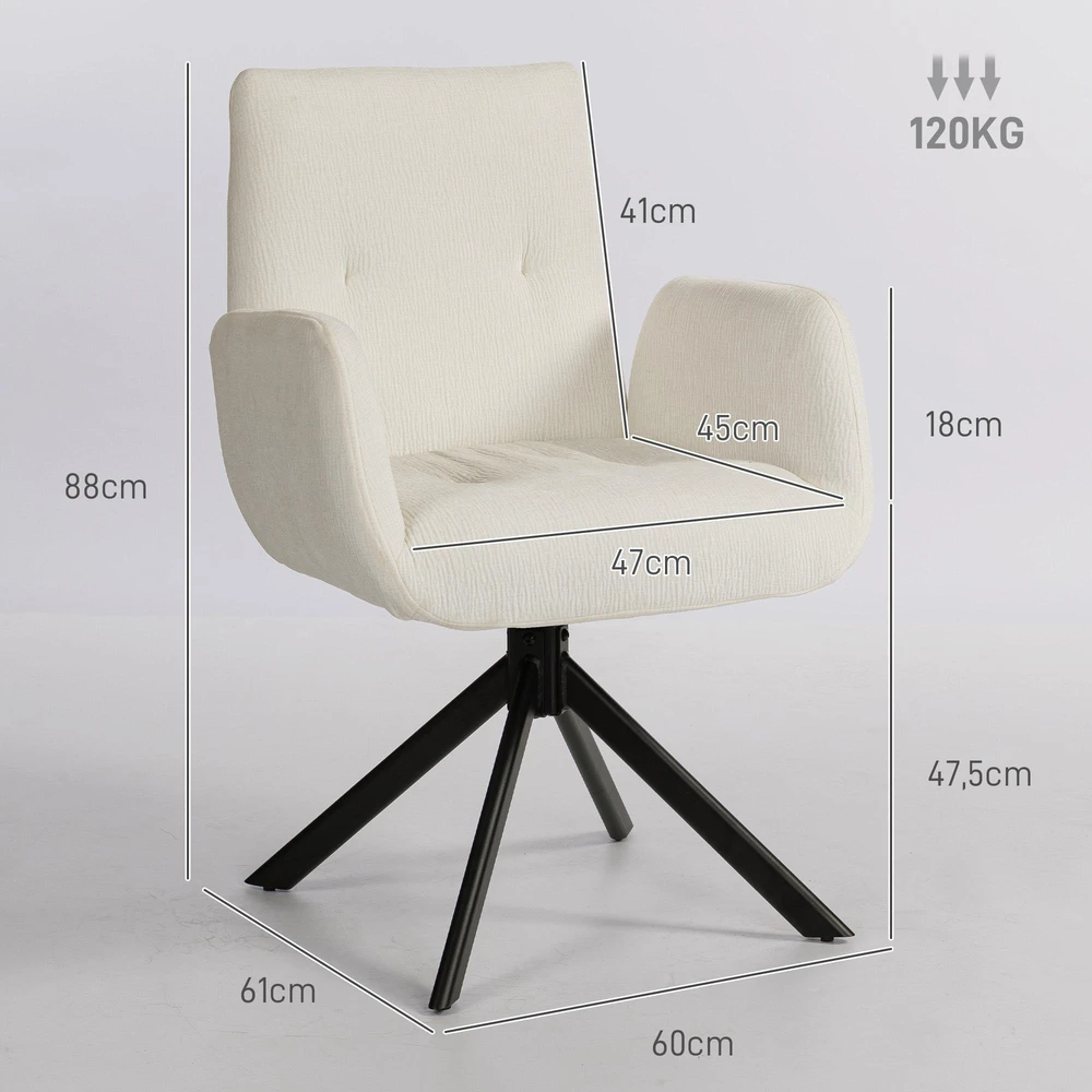 Minkštas fotelis, akcentinis fotelis, modernus dizainas, pasukamas, iki 120 kg, kreminės baltos spalvos