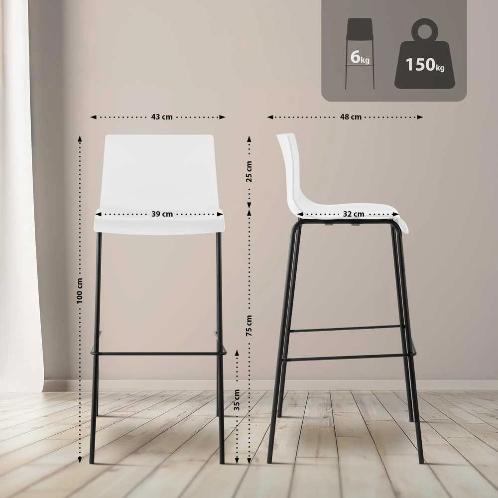 Mville 2 baro kėdžių rinkinys HOVER plastikinis 4 kojų rėmas baltas, juodas