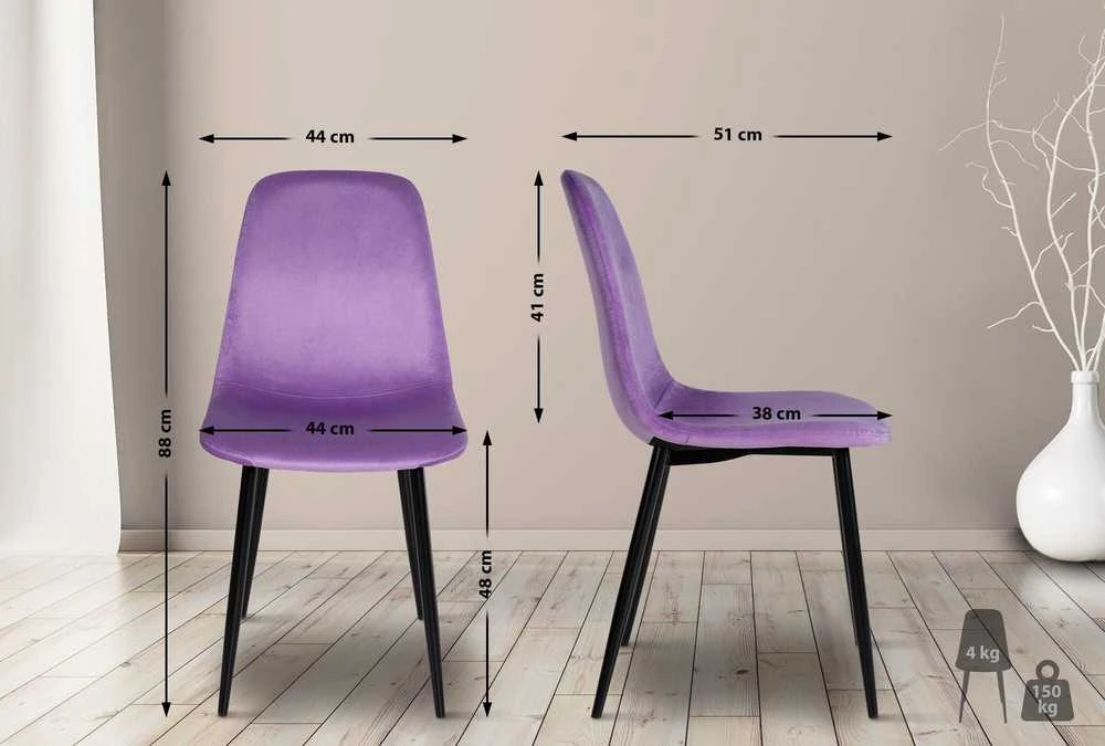 Mville 4 kėdžių komplektas valgomajam CLP Napier, aksominės, violetinės