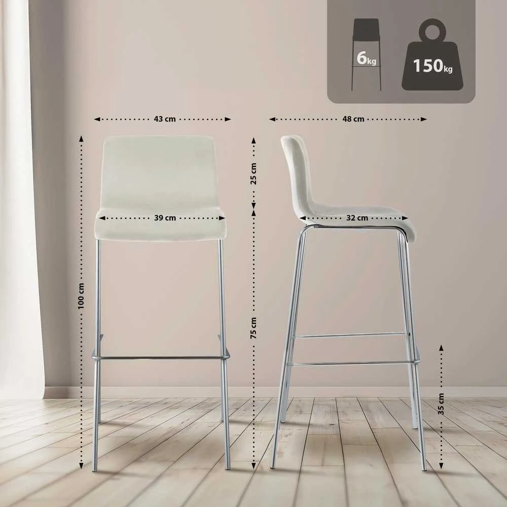Mville Baro kėdė Hoover, aksominė, 4 kojos, chromo spalva