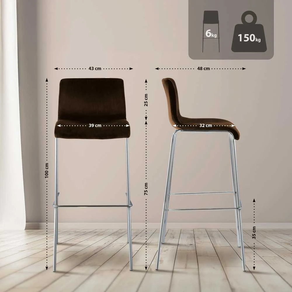 Mville Baro kėdė Hoover, aksominė, 4 kojos, chromuota