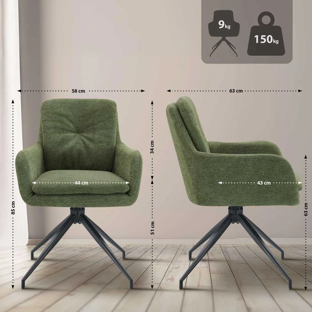 Mville Valgomojo kėdė „Pickett“ Audinys žalias