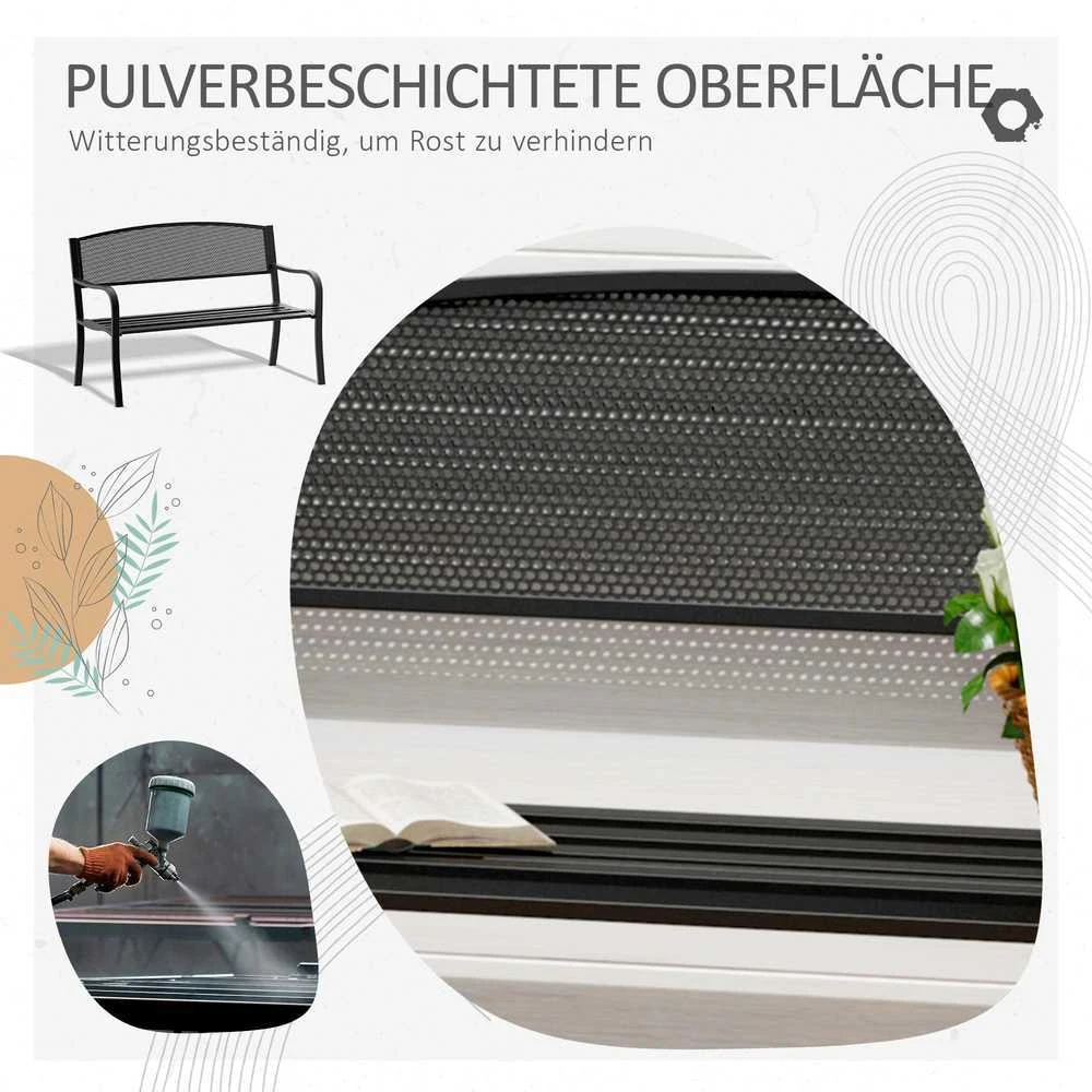 Outsunny sodo suoliukas parko suoliukas 2 vietų plieno juodas P127 x G60 x A87cm