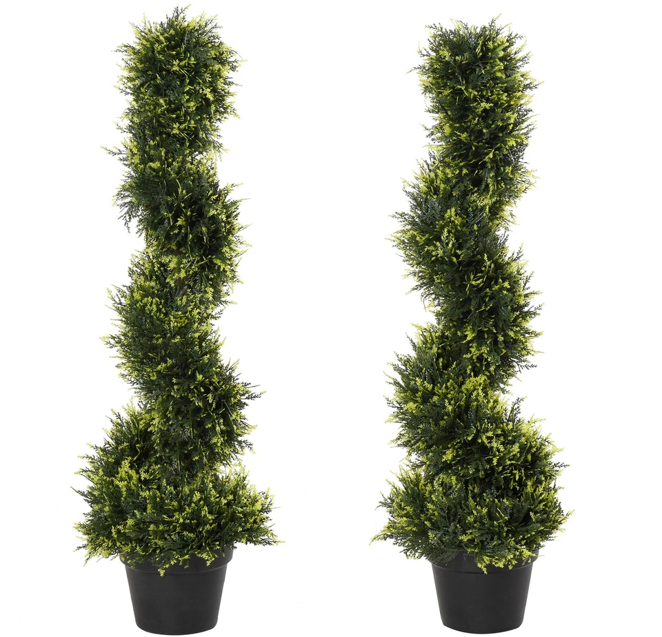 Outsunny 2 vnt. dirbtinių kedrų rinkinys, 90 cm dirbtinis augalas, plastikinis dirbtinis kedras vazone, spiralinis augalas kaip tikras, skirtas svetainei, miegamajam, biurui, sodui, moderni dekoracija