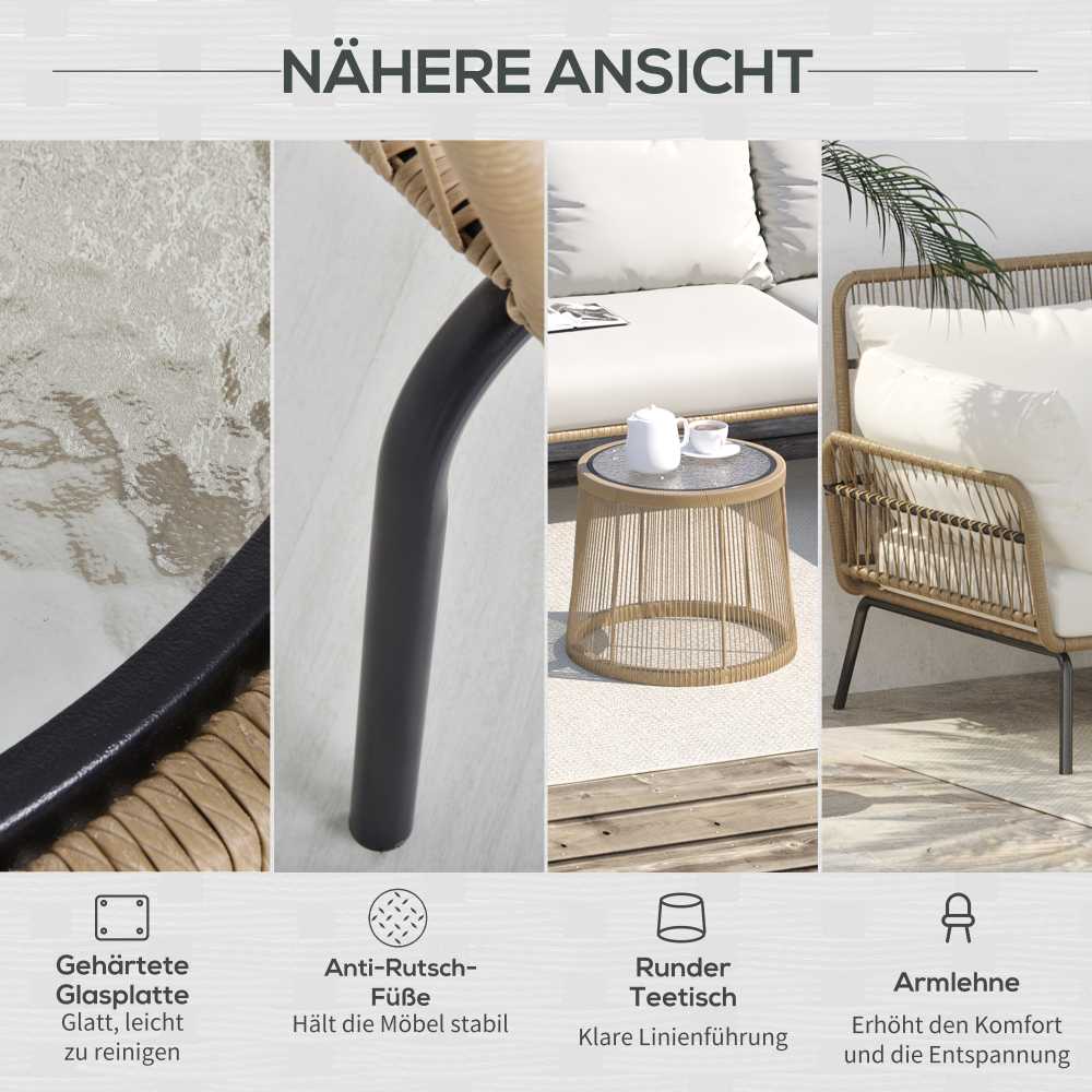 Lauko baldų komplektas Outsunny 3 dalių rotango sodo baldų komplektas, 2 vietų sofa su šezlongu ir staliuku