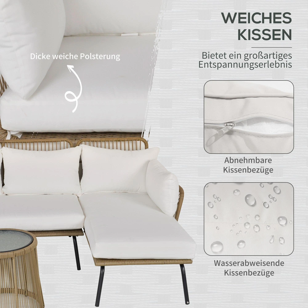 Lauko baldų komplektas 3 dalių rotango sodo baldų komplektas, 2 vietų sofa su šezlongu ir staliuku