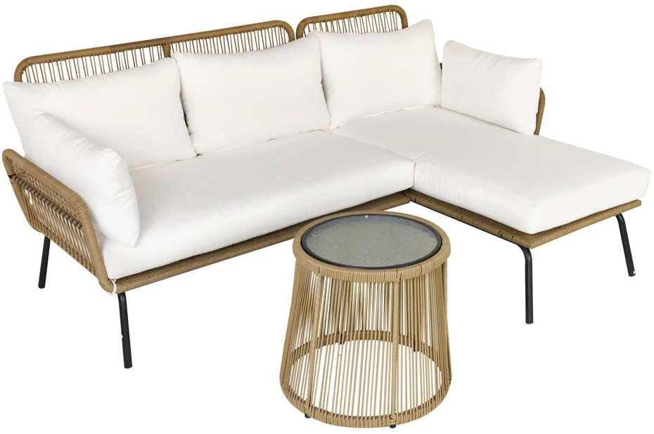 Lauko baldų komplektas 3 dalių rotango sodo baldų komplektas, 2 vietų sofa su šezlongu ir staliuku