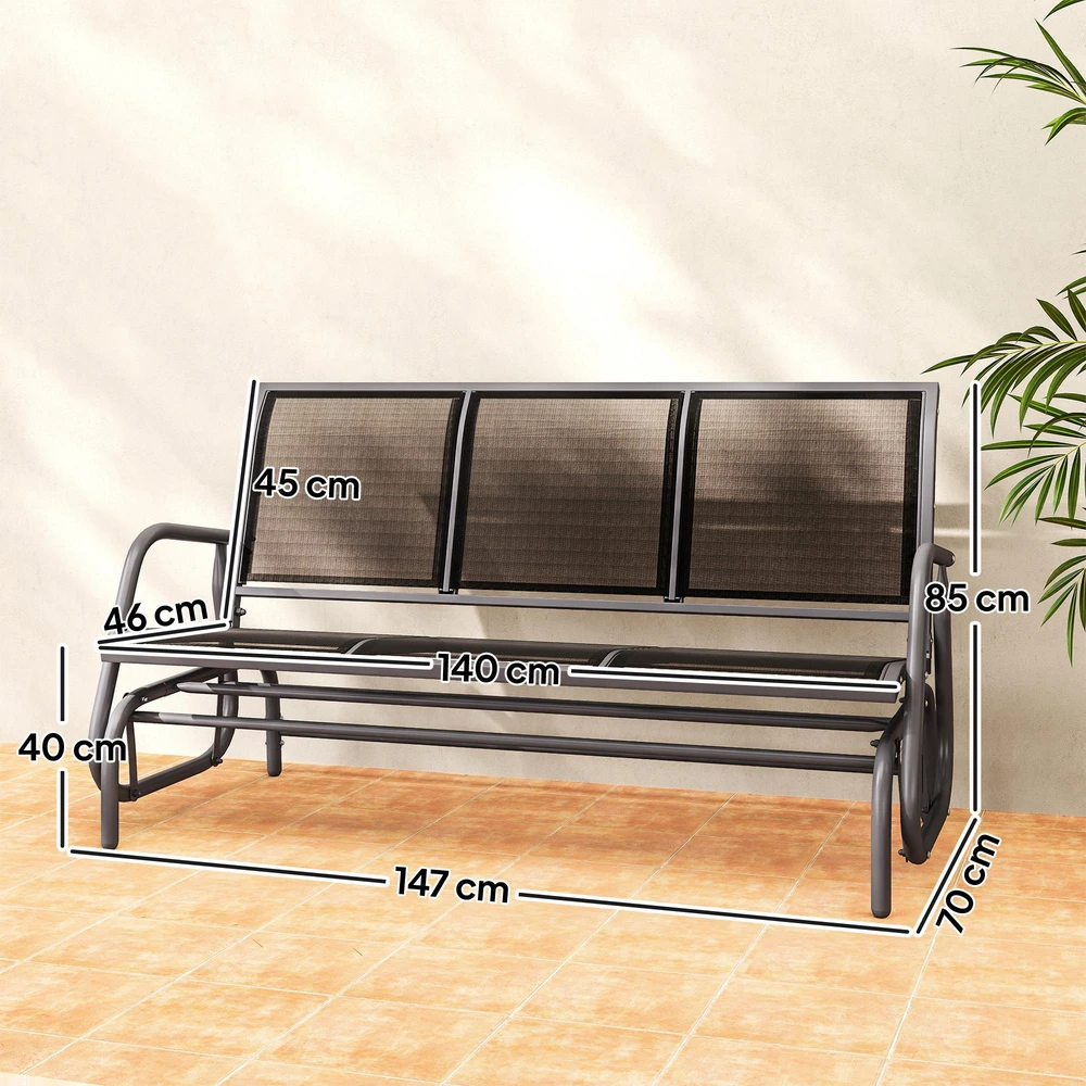 „Outsunny“ 3 vietų supama kėdė – tvirtas sodo suoliukas, sodo supynės, metalinis, atsparus oro sąlygoms, juodas, 151x75x85 cm
