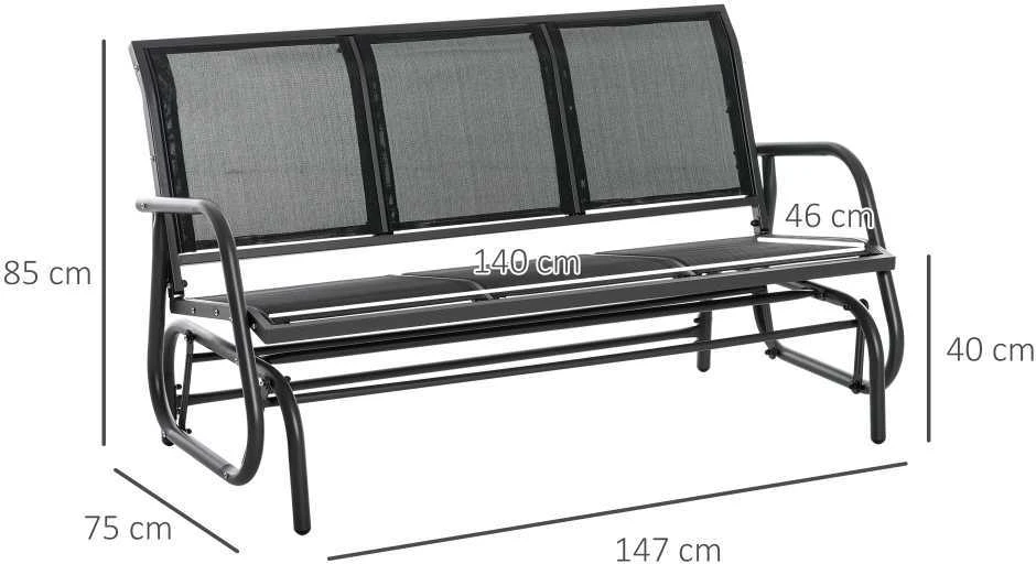 „Outsunny“ 3 vietų supama kėdė – tvirtas sodo suoliukas, sodo supynės, metalinis, atsparus oro sąlygoms, juodas, 151x75x85 cm