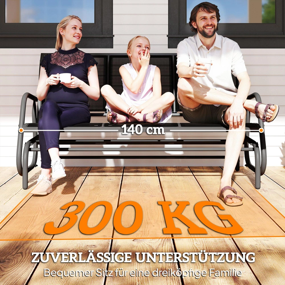 „Outsunny“ 3 vietų supama kėdė – tvirtas sodo suoliukas, sodo supynės, metalinis, atsparus oro sąlygoms, juodas, 151x75x85 cm