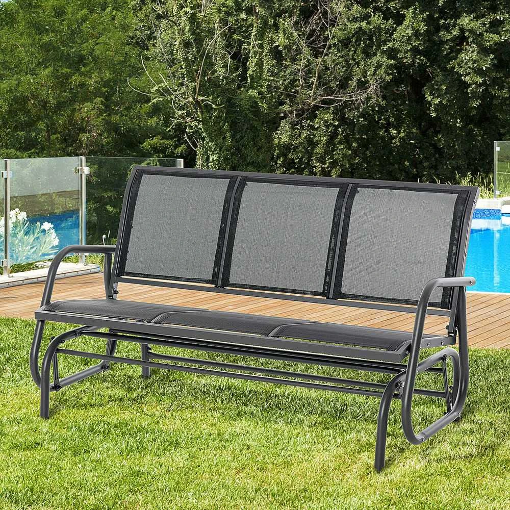 „Outsunny“ 3 vietų supama kėdė – tvirtas sodo suoliukas, sodo supynės, metalinis, atsparus oro sąlygoms, juodas, 151x75x85 cm