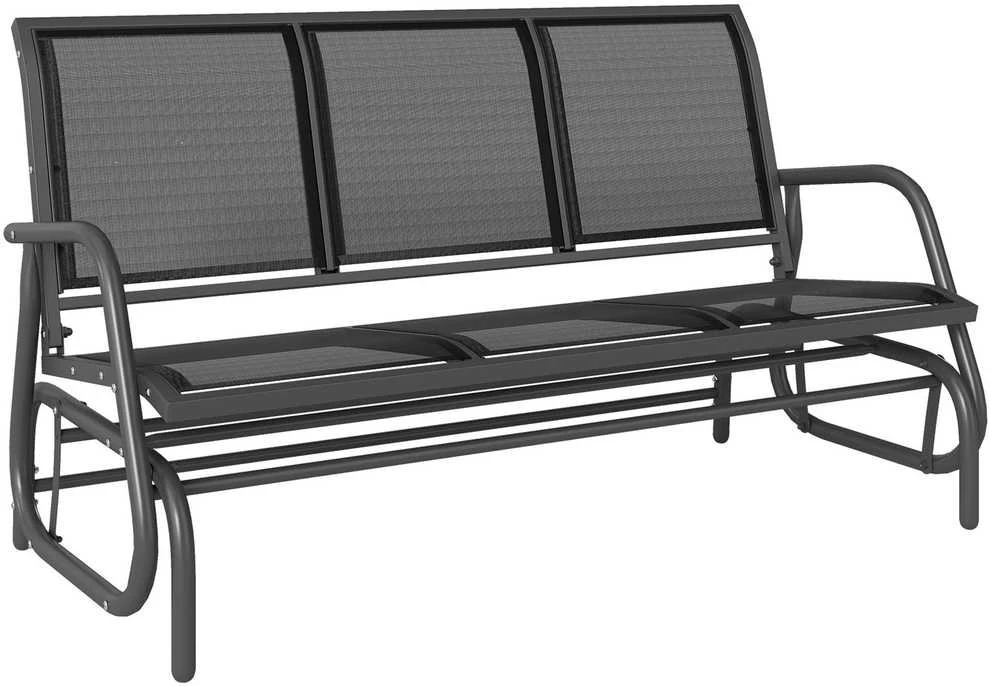 „Outsunny“ 3 vietų supama kėdė – tvirtas sodo suoliukas, sodo supynės, metalinis, atsparus oro sąlygoms, juodas, 151x75x85 cm