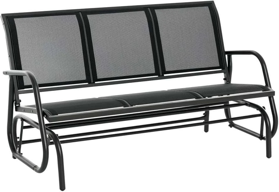 „Outsunny“ 3 vietų supama kėdė – tvirtas sodo suoliukas, sodo supynės, metalinis, atsparus oro sąlygoms, juodas, 151x75x85 cm