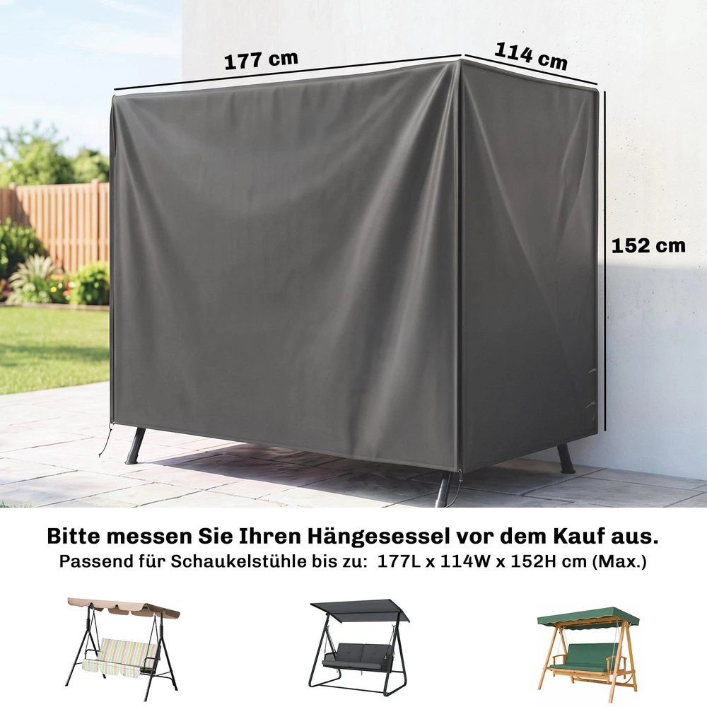 „Outsunny“ 3 vietų sūpynių uždangalas, vandeniui atsparus, apsauginis užvalkalas žiemai, atsparus UV spinduliams, plyšimui atsparus 420D Oksfordo audinys, 177x114x152 cm, tamsiai pilkas