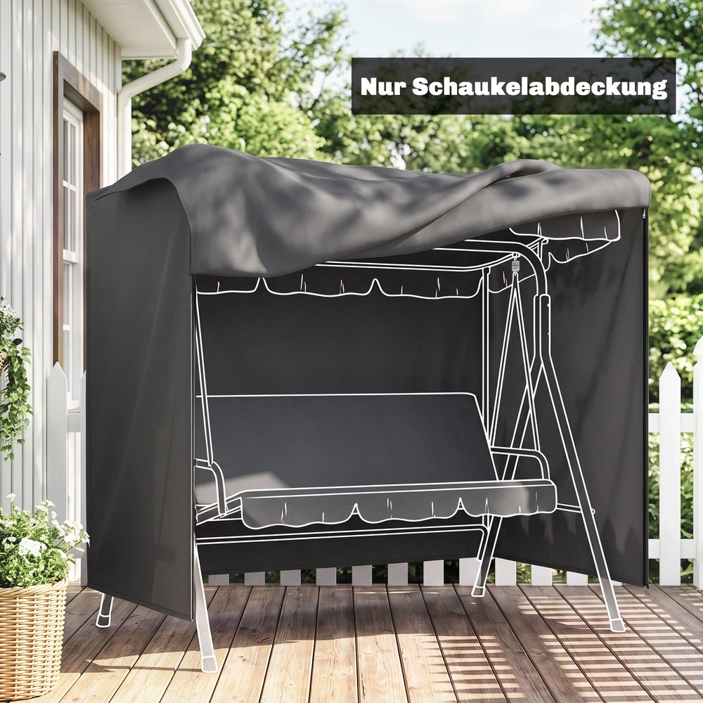 „Outsunny“ 3 vietų sūpynių uždangalas, vandeniui atsparus, apsauginis užvalkalas žiemai, atsparus UV spinduliams, plyšimui atsparus 420D Oksfordo audinys, 177x114x152 cm, tamsiai pilkas