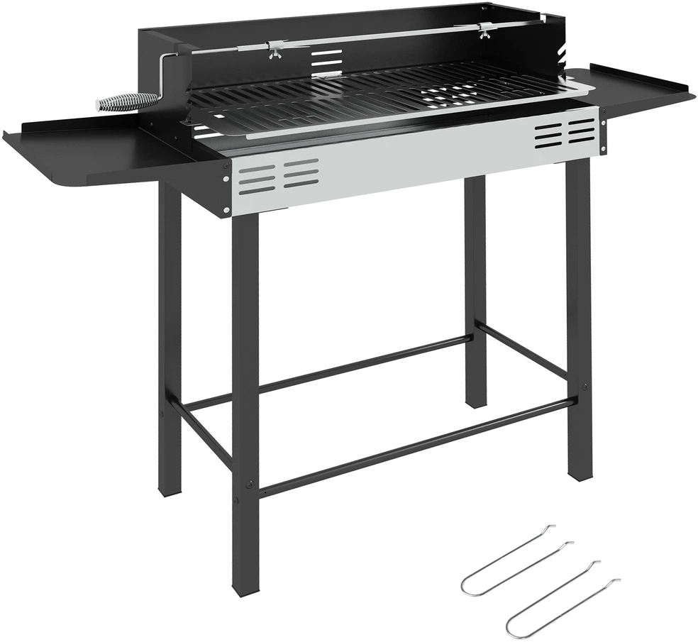 Outsunny anglies kepsninė, kempingo kepsninė su grotelėmis ir iešmo rinkiniu, sulankstoma, kempingui, sodui, BBQ, nerūdijantis plienas + metalas, juoda