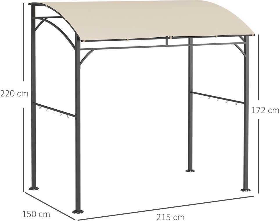 Outsunny kepsninių pavėsinė, stoginė kepsninei, apsauga nuo lietaus su UV apsauga, sodo pavėsinė su kabliukais, plieno rėmas, poliesteris, smėlio spalvos, 215 x 150 x 220 cm