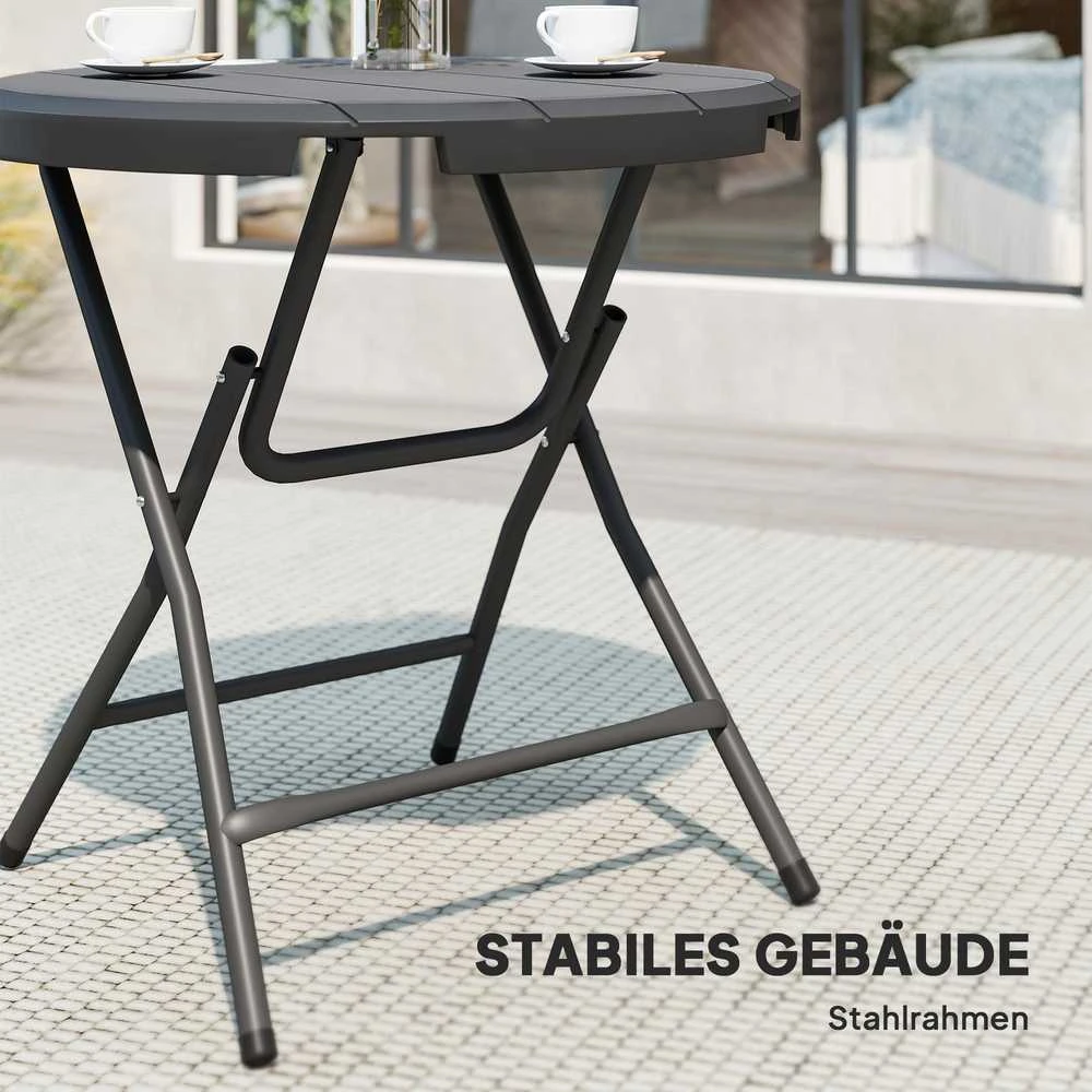 Outsunny sodo stalas, apvalus sulankstomas stalas, Ø80 cm šoninis staliukas 4 asmenims, sodo valgomasis stalas su dekoratyvia medienos išvaizda, balkonui, tamsiai pilkas