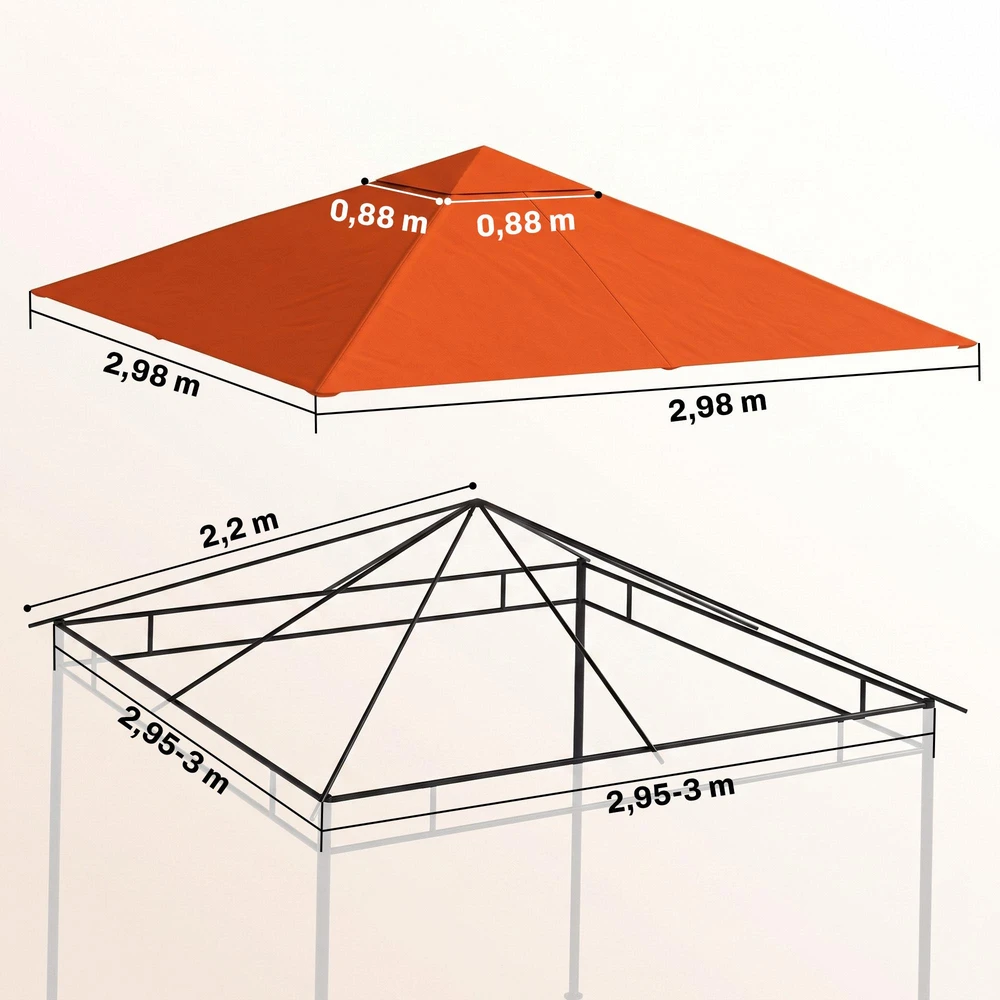 Outsunny atsarginis stogas pavėsinei, apsauga nuo saulės, poliesterio danga, oranžinė, 2,98 x 2,95 m