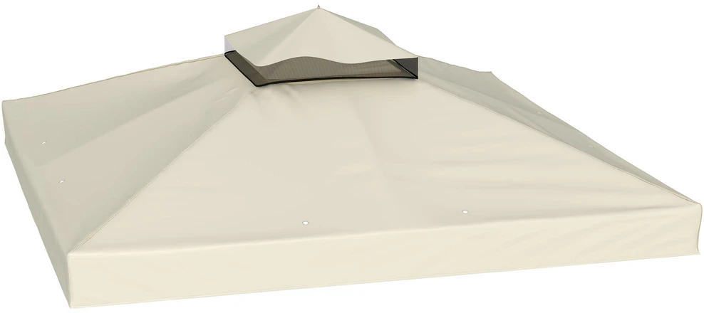 „Outsunny“ atsarginis stogas paviljono 3 x 3 m, vandeniui atsparus paviljono stogas, dvigubo stogo atsarginis uždangalas sodo paviljonui, „Oxford“ audinio atsarginės dalys, 370 g/m², kreminės baltos spalvos