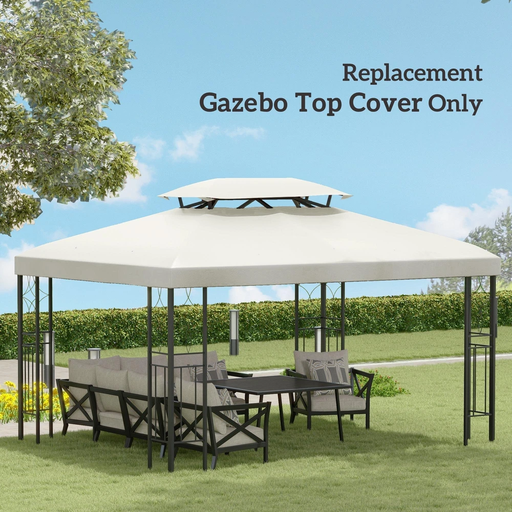 Outsunny atsarginis stogas paviljono stogas metaliniam paviljonui sodo paviljonui su nutekėjimo anga vakarėlių palapinė sodo palapinė poliesteris 4x3m kreminė balta